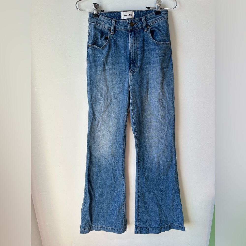Rollas high waisted flare jeans.
